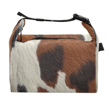 Imagem de STAYTOP Lancheira marrom preta textura de vaca com fivela de alça, lancheira isolada para meninos e meninas, lancheira térmica para trabalho escolar