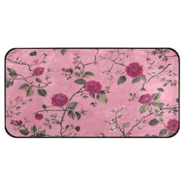 Imagem de Burbuja Tapete de cozinha retrô com flores 51 x 99 cm, tapete antiderrapante lavável com suporte de borracha, tapete para cozinha, sala de estar, banheiro, decoração de casa