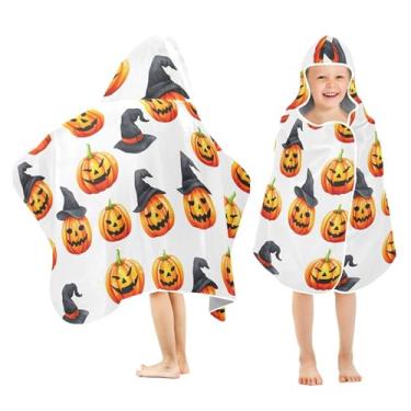 Imagem de Burbuja Toalha de banho com capuz de abóbora de Halloween para crianças, toalha de praia de pelúcia macia absorvente para meninas e meninos 3-10 anos, 61 x 127 cm