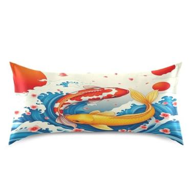 Imagem de Burbuja Fronha de cetim de peixe dourado vermelho japonês para cabelo e pele tamanho king size 50,8 x 101,6 cm, capa de almofada super macia antirrugas com fecho de envelope