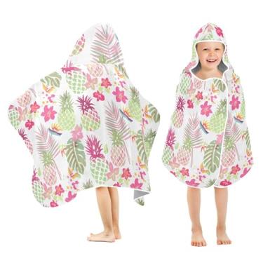 Imagem de Burbuja Toalha de banho com capuz de abacaxi colorido para crianças, toalha de praia de pelúcia macia absorvente para meninas e meninos 3-10 anos, 61 x 127 cm
