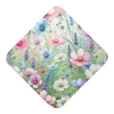 Imagem de Burbuja Meadow Flowers Toalha de banho para bebê - Toalha com capuz de musselina macia e absorvente para recém-nascidos, 76 x 76 cm