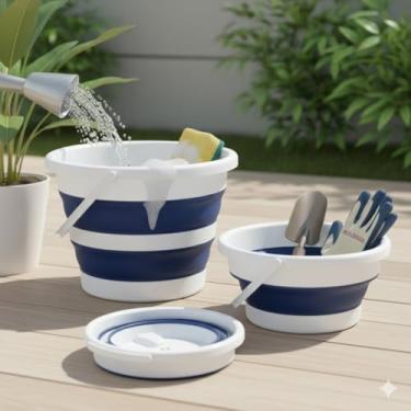 Imagem de Balde Dobrável Retrátil 12L Branco com Azul Nobre