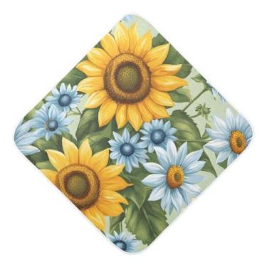 Imagem de STAYTOP Lindas toalhas de bebê com capuz de musselina de girassóis, toalha de banho super macia, toalhas de banho absorventes para banho recém-nascido unissex 76 x 76 cm
