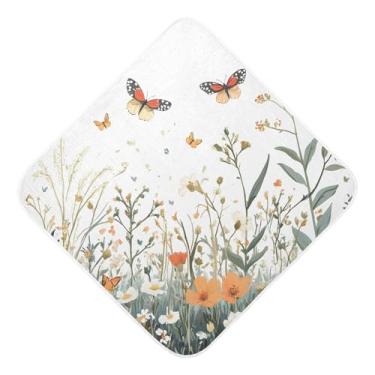 Imagem de STAYTOP Toalhas de bebê com capuz de musselina de flores silvestres e borboletas, toalha de banho super macia, toalhas de banho absorventes para banho de recém-nascido unissex 76 x 76 cm