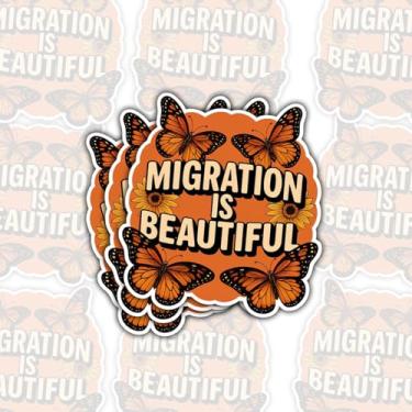 Imagem de Adesivo 3 peças Migration is Beautiful, decalque de vinil borboleta monarca e girassol, design inspirador de conscientização da diversidade, adesivo à prova d'água para laptop, garrafa de água