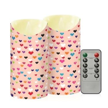Imagem de Wassud Pacote com 2 velas sem chama de coração pixel dia dos namorados com controle remoto, velas realistas cintilantes com temporizador, velas decorativas para Natal, casamento, festa, decoração de