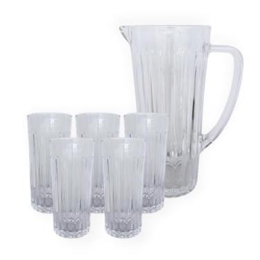 Imagem de Kit Jarra + 5 Copos de Vidro Transparente – Design Lapidado – Jarra 23cm e Copos 14,5cm