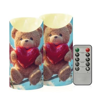 Imagem de Wassud Pacote com 2 velas de urso com asas sem chama com controle remoto, velas realistas cintilantes com temporizador, velas decorativas para Natal, casamento, festa, decoração de casa média