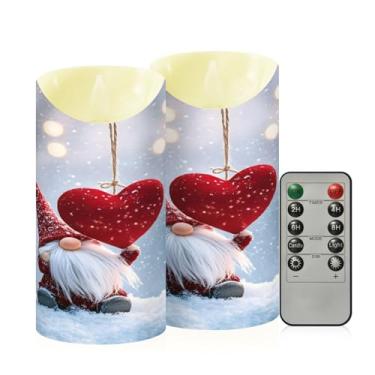 Imagem de Wassud Pacote com 2 gnomos fofos com velas sem chama de coração penduradas com controle remoto, velas realistas cintilantes com temporizador, velas decorativas para Natal, casamento, festa, decoração