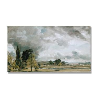 Imagem de NHLDZYH Arte em tela de paisagem estilo Constable, (sem título 71), pintura romântica do campo inglês, decoração de parede texturizada com pincelada pesada. Apenas tela de 40 x 72 cm - 15,8 x 28,3 pol