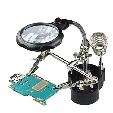 Imagem de Lupa de Mesa com Luz LED Suporte Mãos Auxiliares Alicates Alligator Ajustável para Reparos Leitura Artesanato Costura Trabalhos Detalhe Soldagem PCBs Placas Circuito Projetos Hobby Artes