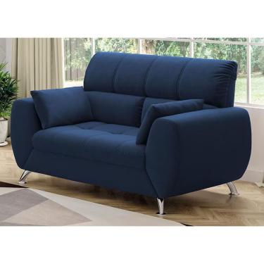 Imagem de Sofá 2 Lugares Bélgica Suede Com 2 Almofadas Linoforte Azul Marinho