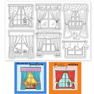 Imagem de 1 folha de carimbos transparentes de plástico PVC, padrão personalizado de janelas e cortinas, carimbos transparentes para fazer álbuns de fotos faça-você-mesmo para fazer cartões decorativos, 16 x 11