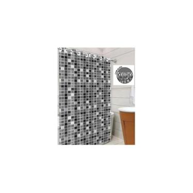 Imagem de Cortina de Box com Ilhós, Preta, PVC, 138x198cm, Antimofo, Design Pastilha