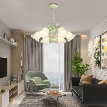 Imagem de Lustre de estilo rústico E27, luminária de teto decorativa semi-embutida com 8 lâmpadas, design retrô em ferro com formato de flor, ideal para quarto, sala de estar, restaurante, bar ou club