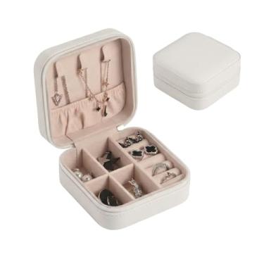 Imagem de Porta Joias Portátil para Viagem - Mini Estojo Organizador com Zíper para Anéis, Brincos e Maquiagem - Compacto (Branco)
