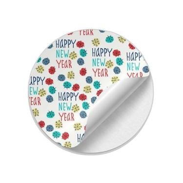 Imagem de Autocolantes Adesivos Redondos Ano Novo 25 Unidades com Flocos de Neve Coloridos - Tamanho 50x50cm