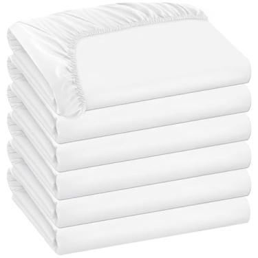 Imagem de Pacote com 6 lençóis brancos Queen Queen com bolso profundo, classificação rápida, etiquetas codificadas por cores, microfibra macia escovada hotel motel airb&bs essenciais para anfitriões, 152 x 203