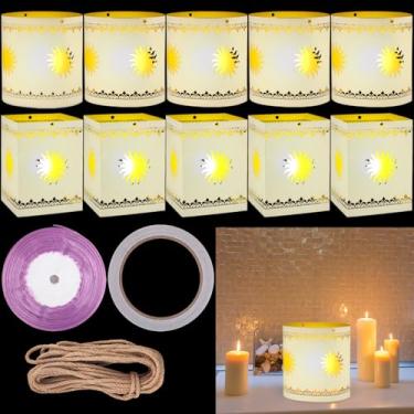 Imagem de Conjunto de 20 lanternas suspensas de sol DIY – Decorações de lanternas de papel tema princesa com fita e corda – Lanternas suspensas com recorte de sol para festa de aniversário, chá de bebê