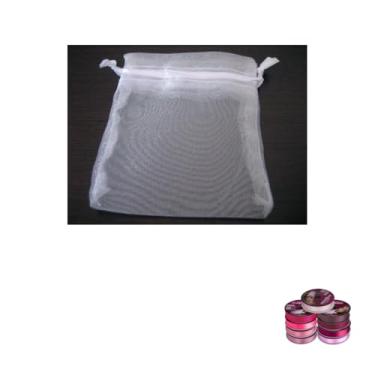 Imagem de Kit Saco de Organza 10X15cm Com 1 + Fita Cetim Rolo 22mm X 50 Metros