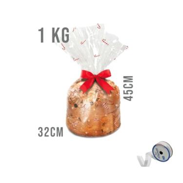 Imagem de Kit Saco Panetone 14x23cm 100g com 10 Unidades e Fita Cetim Impressa 22mmx10m