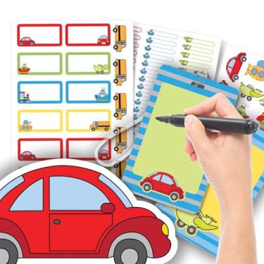 Imagem de Etiqueta Escolar Menino com TAG + Caneta (Carrinhos, Etiquetas + 2 TAGs)