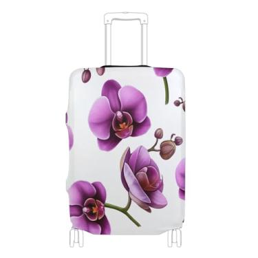 Imagem de Joisal Capa de mala fofa protetora de bagagem flores roxas orquídeas brancas cores laváveis acessórios de viagem manga de mala, P, serve para capa de 45 a 50 cm, Flores de orquídea roxas brancas, XL