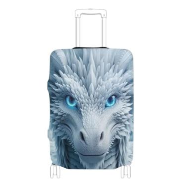 Imagem de Joisal Capa de mala fofa protetora de bagagem, dragão branco, olhos azuis, flores elásticas, acessórios de viagem para mulheres, P, serve para capa de 45 a 50 cm, olhos azuis de dragão branco, S 18-20