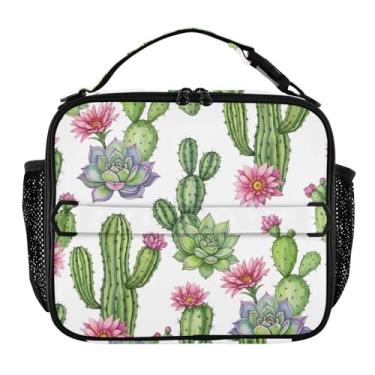 Imagem de Lancheira em aquarela cactos suculentas flores para mulheres meninas lancheira masculina lancheira para trabalho animal floral bolsa térmica transportadora de alimentos para adultos