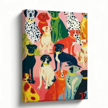 Imagem de Arte de parede em tela para cães, 20 x 25 cm, retrato colorido para cães, arte pop moderna, decoração de cachorro para sala de estar, quarto, berçário, entrada, pronto para pendurar, presente para