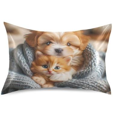 Imagem de Capa de almofada de cetim para cães e gatos terrier para resfriamento de cabelo, arte fofa, padrão, King Queen, presentes modernos, tamanho Queen, 76,2 cm x 50,8 cm