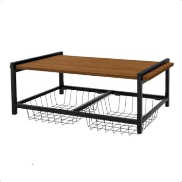 Imagem de Fruteira De Parede De Cozinha Com 2 Cestos removíveis Suspensa Suporta Micro-ondas Forno Grande (FRUTEIRA PRETA COM MARROM)