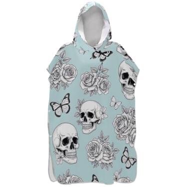 Imagem de Joisal Roupão de mudança de poncho de surfe para toalha de banho com capuz de praia plus size preto branco crânios rosas ponchos de praia para homens