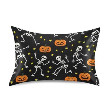 Imagem de Fronhas de cetim para cabelo Halloween esqueletos engraçados preto rei queen padrão capas de travesseiro estampa floral refrescante cama fronhas para cabelo tamanho padrão 66.0 cm x 50.8 cm