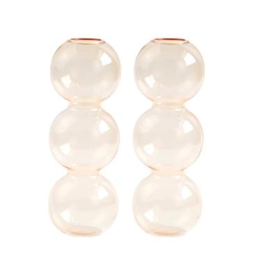 Imagem de Pacote com 2 lindos vasos de bolhas para flores, vidro, moderno, bolha, para decoração de casa, vaso de flor único redondo decorativo para mesa (damasco, 3 bolas 16,5 cm)