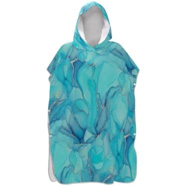 Imagem de Joisal Roupão para adultos poncho de surfe praia moletom toalha natação plus size abstrato mármore azul ondulações homens mulheres poncho com capuz