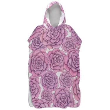 Imagem de Joisal Aquarela Suculentas Roxo Surf Poncho Trocador Adulto Leve Praia Ponchos para Homens Praia Moletom Toalha Natação