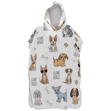 Imagem de Joisal Roupão de mudança de poncho de surfe branco para cachorro fofo toalha de natação com capuz bonito absorvente masculino feminino poncho com capuz