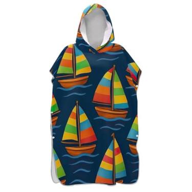 Imagem de Lindos veleiros poncho de surfe azul escuro para adultos trocador reutilizável feminino ponchos com capuz toalha de natação fofo