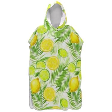Imagem de Joisal Aquarela Amarelo Limões Verde Surf Poncho Adultos Trocador Reutilizável Masculino Poncho com Capuz Praia Toalha Floral