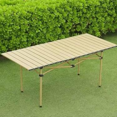Imagem de Mesa Portátil Dobrável para Camping e Churrasco Mesa de Apoio para Praia e Pesca 95x55 (Cáqui)