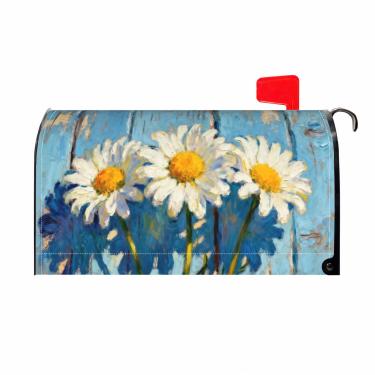 Imagem de Capa de caixa de correio floral primavera verão margarida tamanho padrão azul flor branca amarela sazonal exterior vintage caixa de correio decorativa para decoração de casa, jardim, exterior, 53 x 45