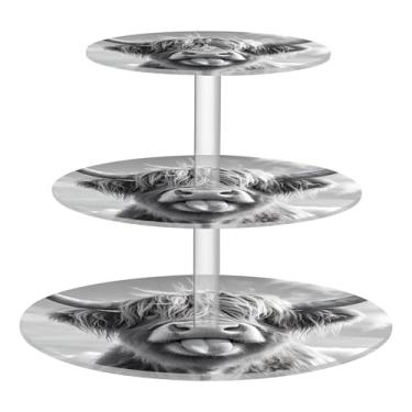 Imagem de Silly Highland Suporte de cupcake redondo de acrílico para festa de chá com língua de vaca, 3 camadas, bandeja de servir, mesa de doces, decoração de formatura