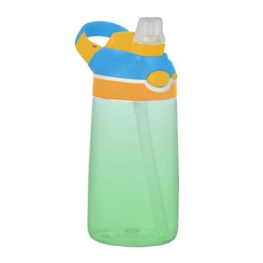 Imagem de Elegante garrafa de água gradiente verde limão azul para crianças 473 ml Tritan garrafa de água esportiva portátil com tampa de canudo 473 ml copo infantil reutilizável à prova de vazamento, alça de