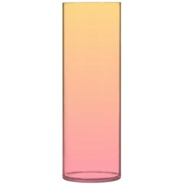 Imagem de Vaso de flores cilíndrico para mesa amarelo salmão rosa gradiente bonito vaso alto plástico personalizado decoração de apartamento, estética, 30 cm x 9,9 cm