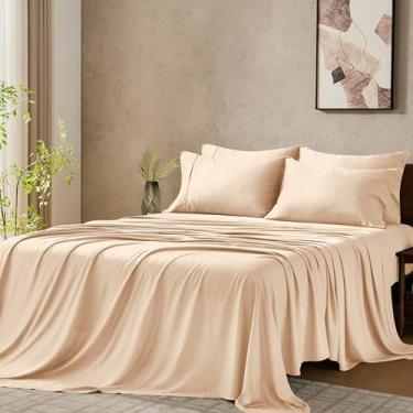 Imagem de GOKOTTA Conjunto de lençóis King Size 6 peças, 100% raiom derivado de bambu, lençóis de resfriamento king size para pessoas que dormem quentes, lençóis King com bolso profundo de 40,6 cm com tiras