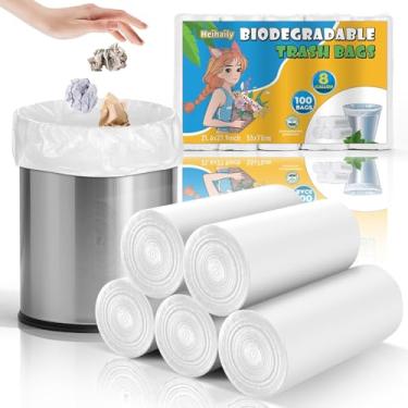 Imagem de Sacos de lixo compostáveis grandes e fortes - 100 unidades, forros de lata de lixo para ambientes externos, sem perfume, grossos, transparentes, brancos, biodegradáveis, para cozinha, sala de estar