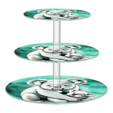 Imagem de Suporte de cupcake para festa de chá, 3 camadas, redondo, aquarela, urso, coala, exibição familiar, torre de cupcake, bandejas personalizadas de aniversário, casamento, para festa, sobremesa