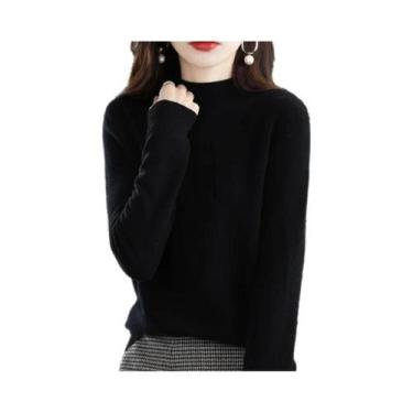 Imagem de Suéter Feminino De Lã 100% Pura Com Gola Alta, Pulôver De Cashmere Cas